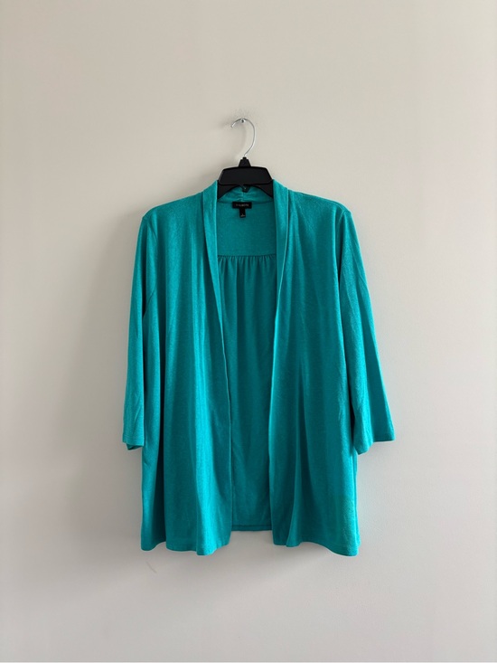 Talbots Sweaters - Talbots Cardigan Sweater Green Open Front Knit Shawl Collar Women L Preppy Beach